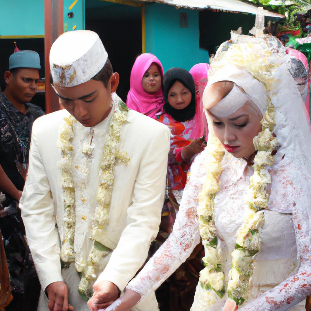Couple participating in wedding ceremony